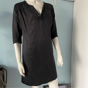 Kenneth Cole Silk Shift Dress 3/4 sleeve Black Grommet detail size medium